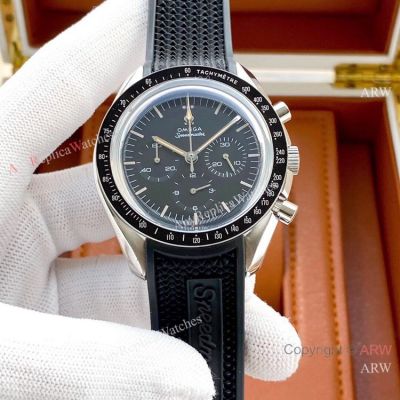 Copy Omega Speedmaster MoonWatch Black Dial Rubber Srtap